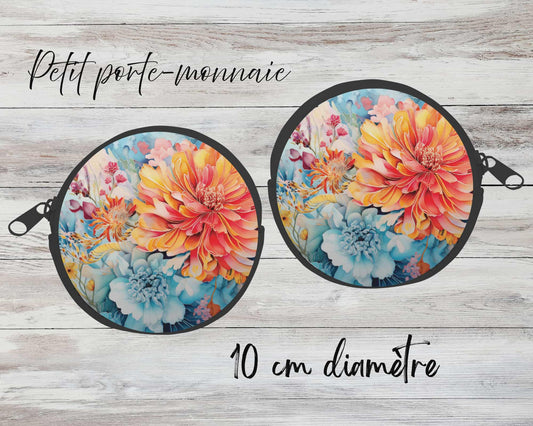 ✨ Petit porte-monnaie sublimé – fleuris orange et bleu