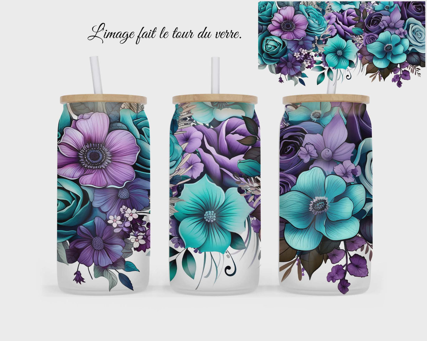 🥤 Verre givré sublimé – fleuris bleu et mauve