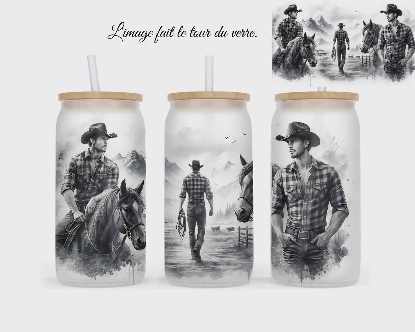 🥤 Verre givré sublimé – cowboy et cheval