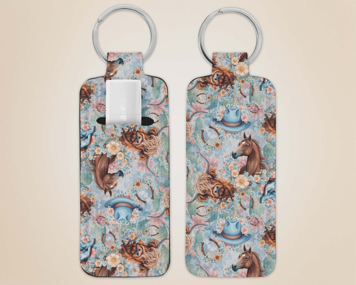 Porte-clé avec pochette - cheval et vache highland