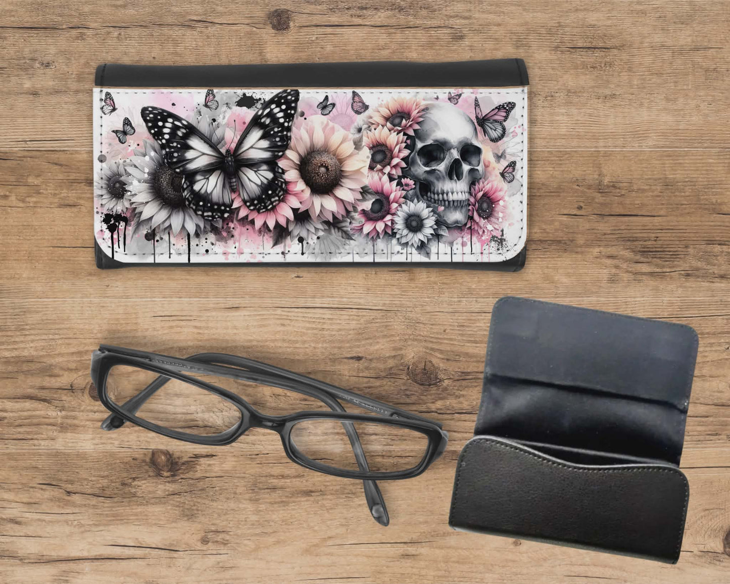 Étui à lunette - Papillon et crâne fleuri