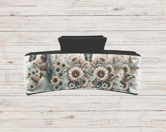 Pince à cheveux - fille tournesol blanche