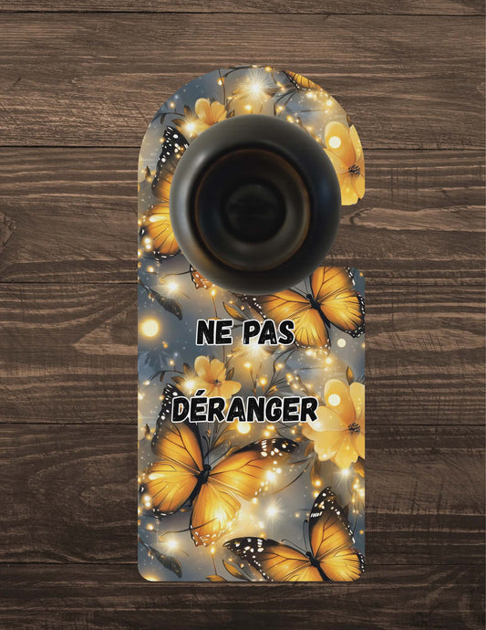 🪝 Accroche-porte personnalisé – Ne pas déranger papillon jaune