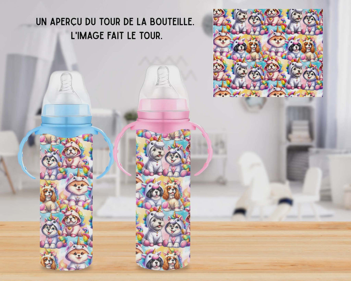 🍼 Biberons sublimé - Chien licorne