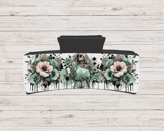 Pince à cheveux - fille fleuris bleu