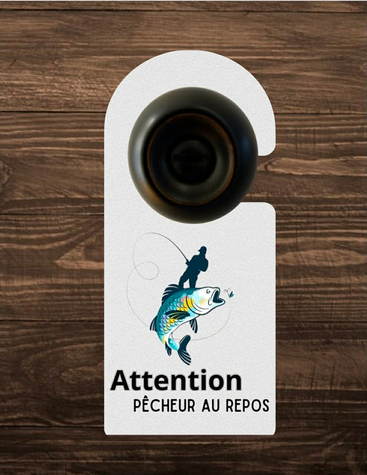 🪝 Accroche-porte personnalisé – Attention pêcheur au repos