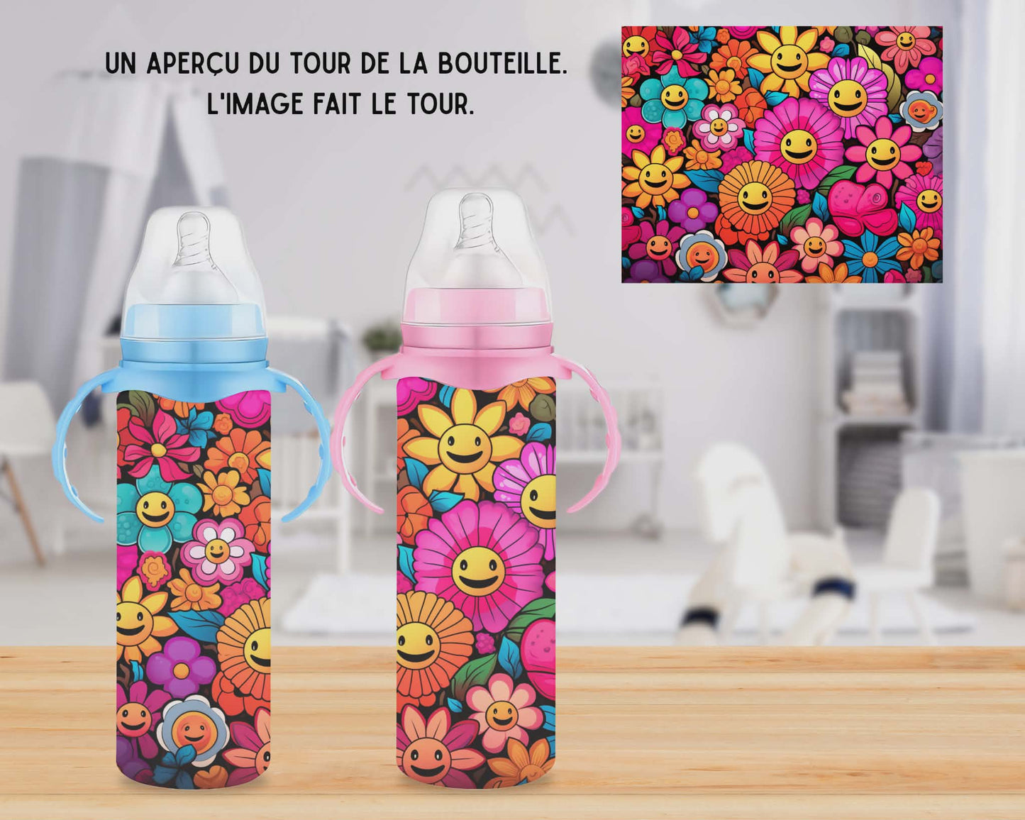 🍼 Biberons sublimé - Fleurs sourire