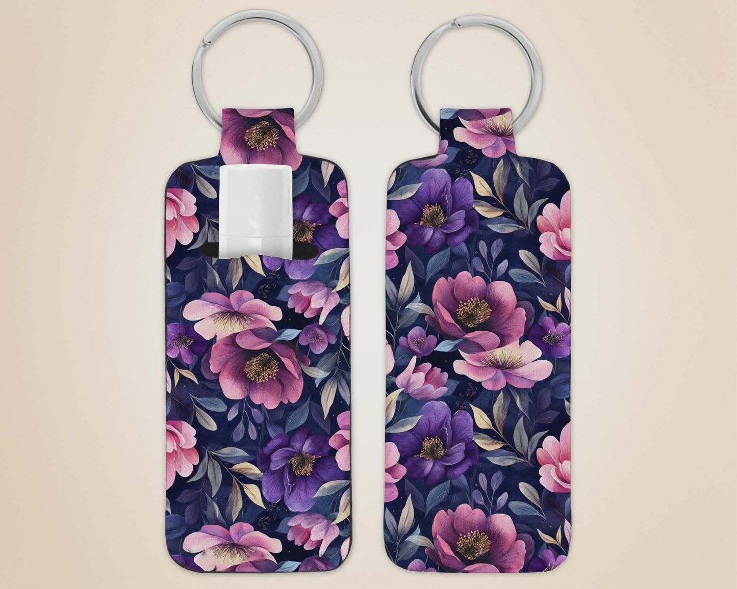 Porte-clé avec pochette - fleuris mauve rose