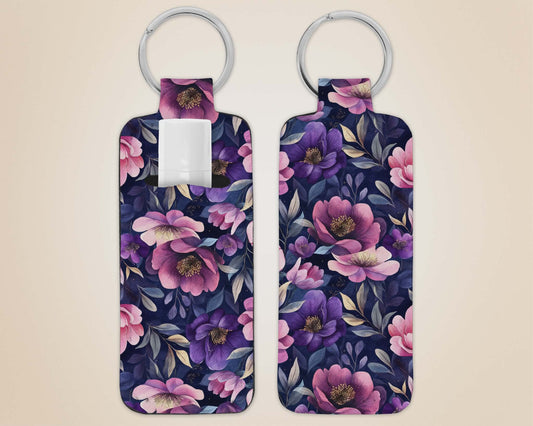 Porte-clé avec pochette - fleuris mauve rose