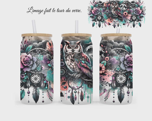 🥤 Verre givré sublimé – Hibou coloré