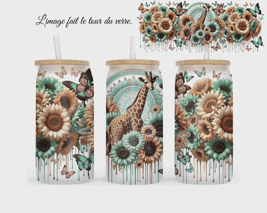 🥤 Verre givré sublimé – girafe tournesols