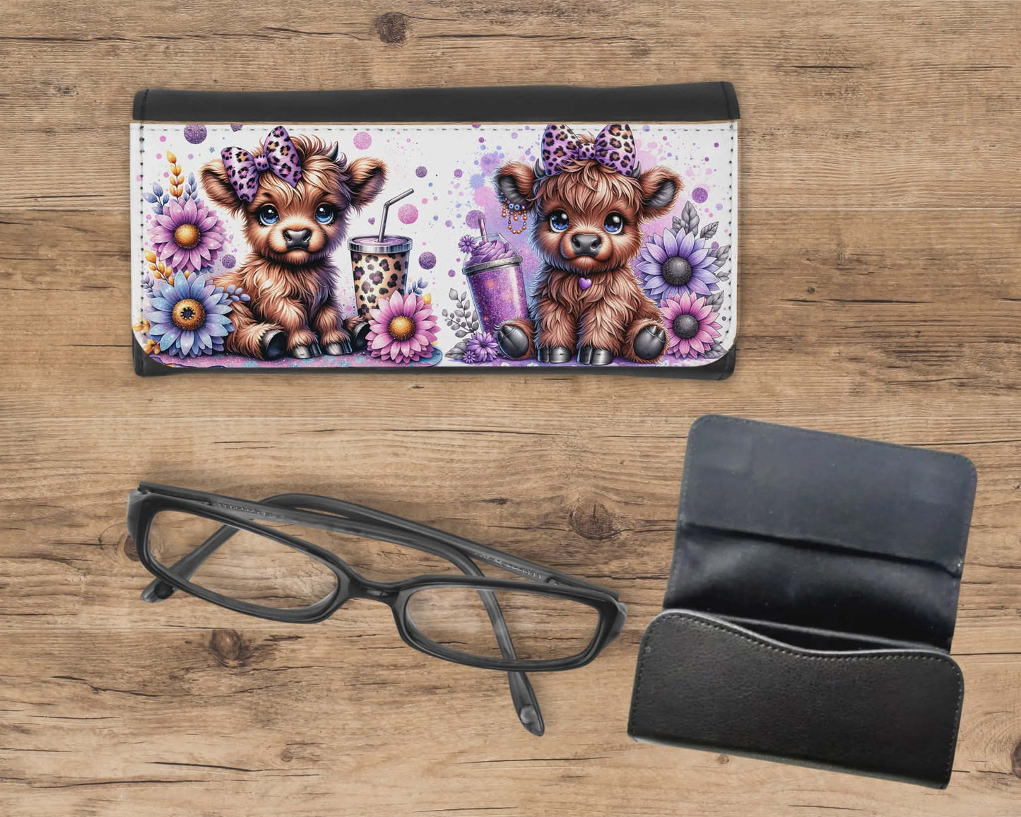 Étui à lunette - Vache highland boucle mauve
