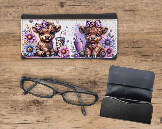 Étui à lunette - Vache highland boucle mauve