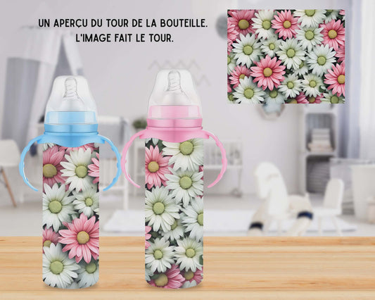 🍼 Biberons sublimé - Marguerite rose et blanche
