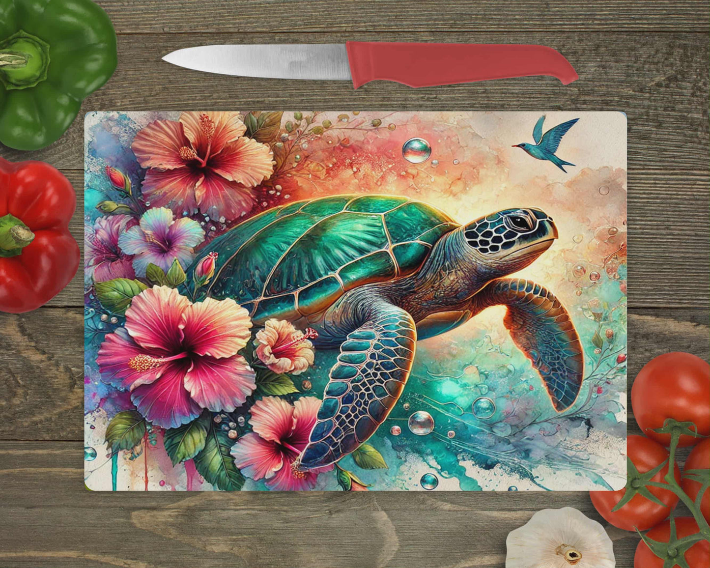 Planche de service - Tortue fleuri