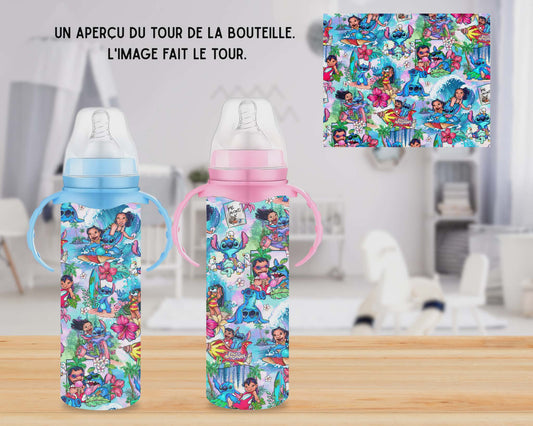 🍼 Biberons sublimé - Personnage bleu avec ami