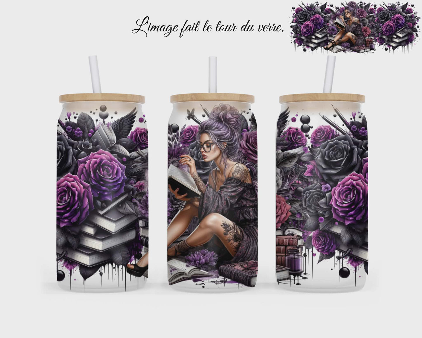🥤 Verre givré sublimé – fille avec fleur mauve