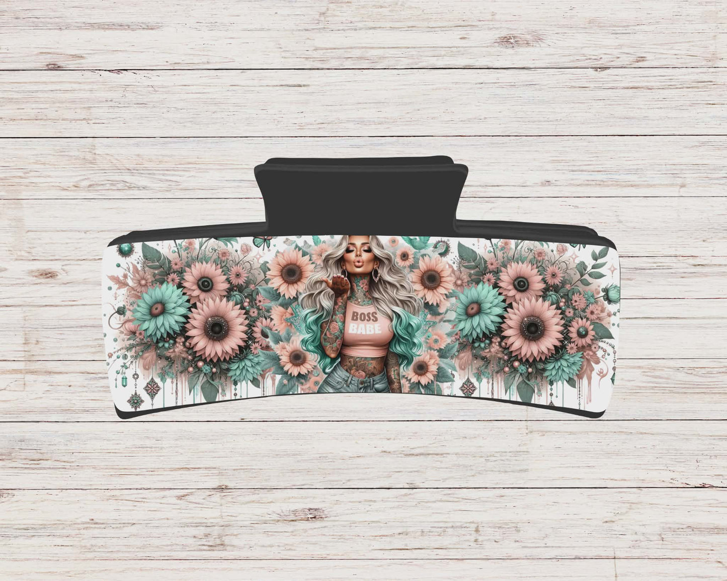 Pince à cheveux - fille tournesol bleu et rose