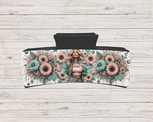 Pince à cheveux - fille tournesol bleu et rose