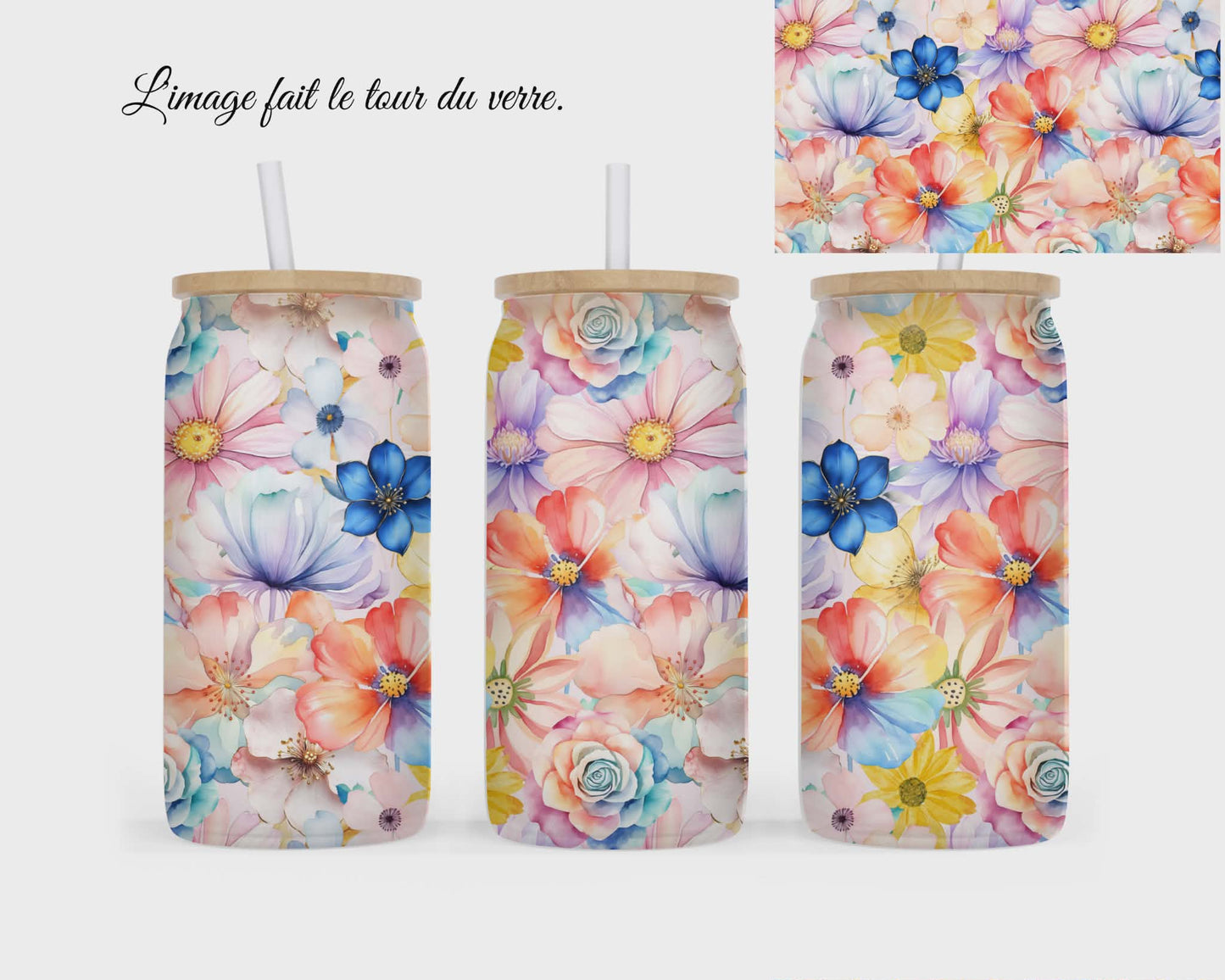 🥤 Verre givré sublimé – fleuri coloré