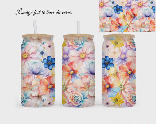 🥤 Verre givré sublimé – fleuri coloré