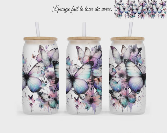 🥤 Verre givré sublimé – Papillon mauve bleu