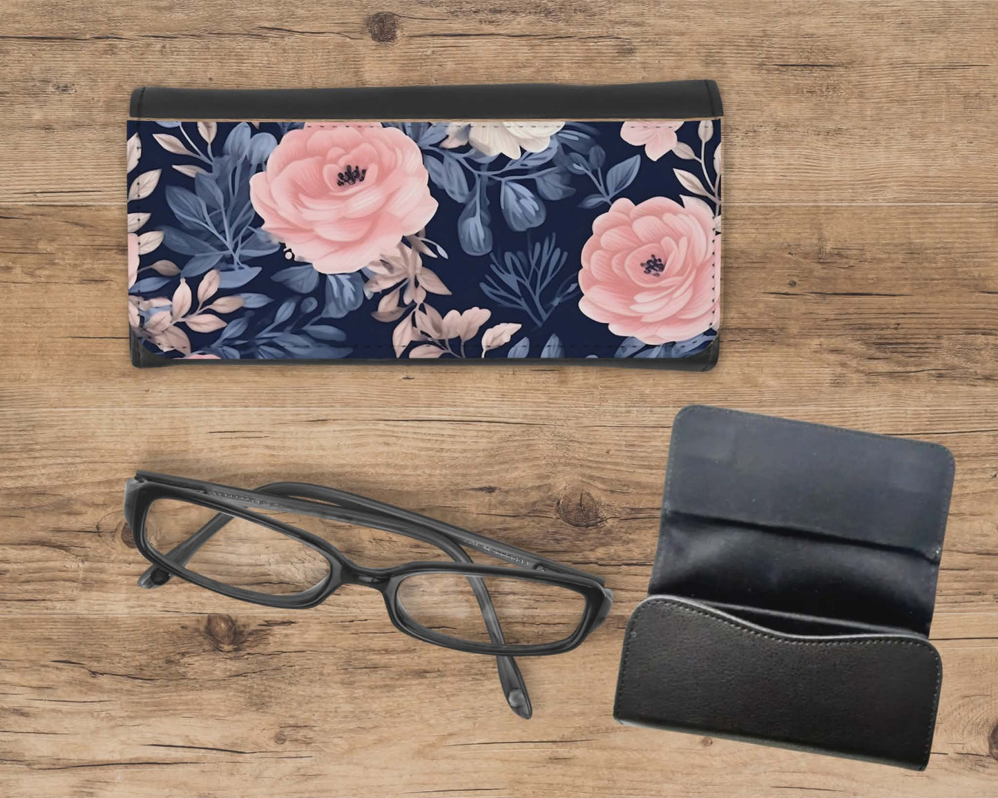 Étui à lunette - rose fond bleu