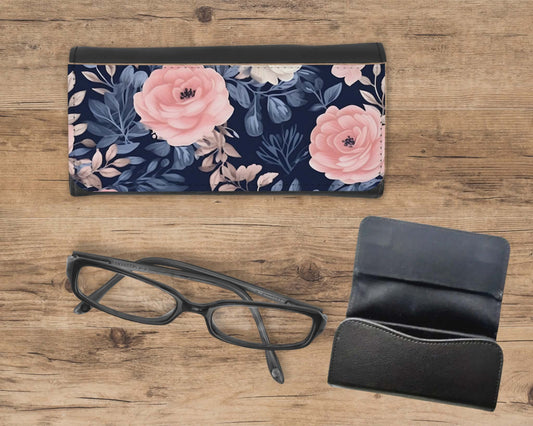 Étui à lunette - rose fond bleu