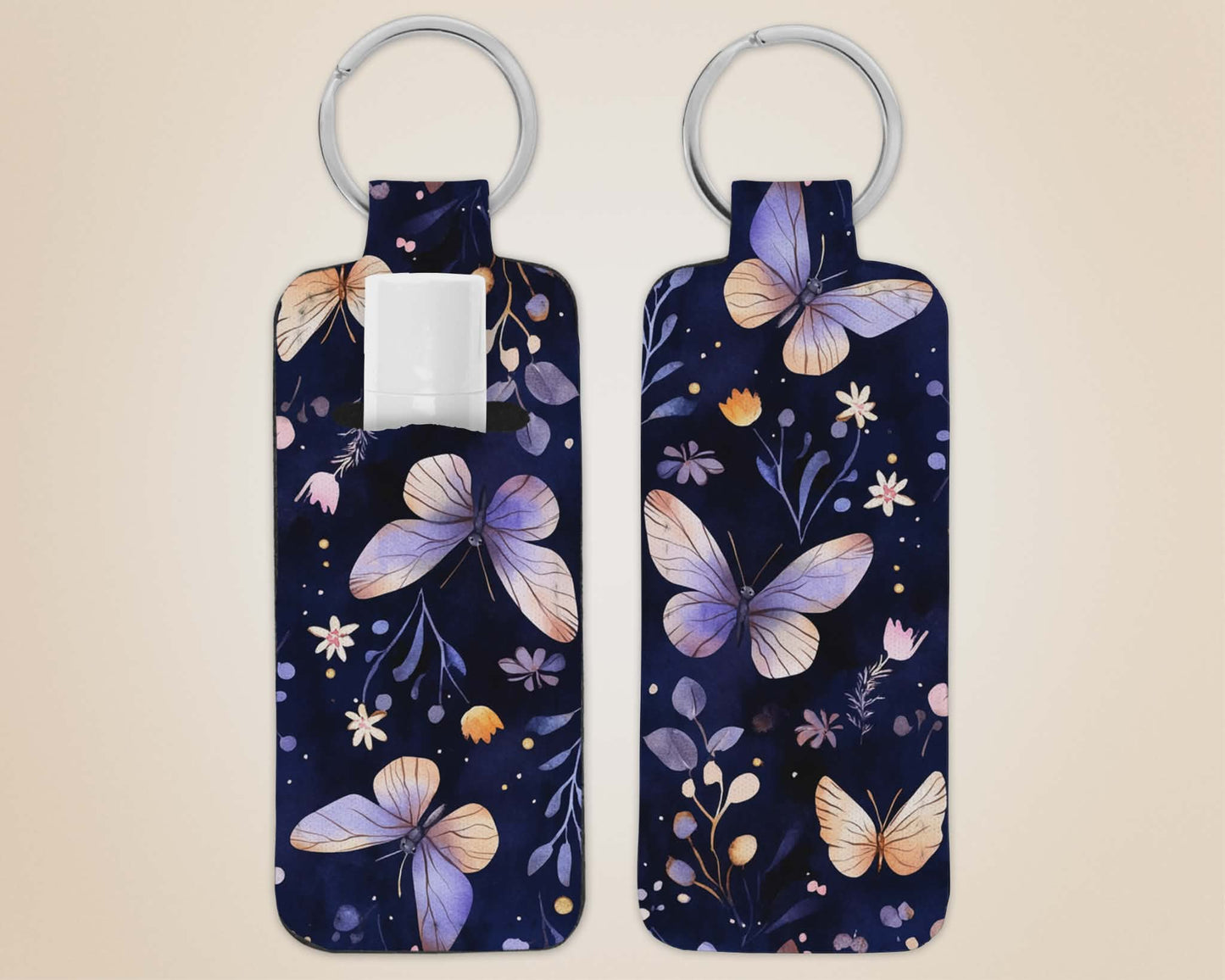 Porte-clé avec pochette - papillon mauve