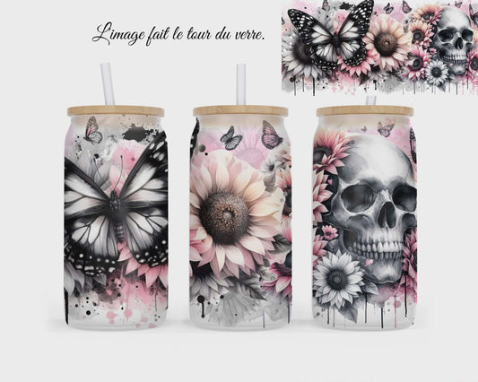 🥤 Verre givré sublimé – crâne avec papillon