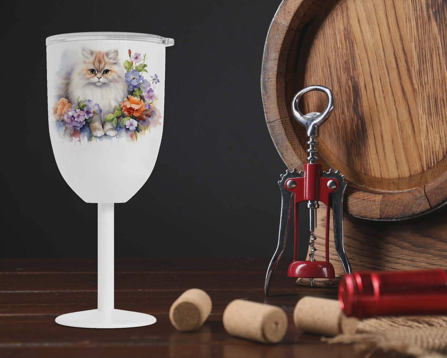 Coupe vin isotherme - chat fleuris