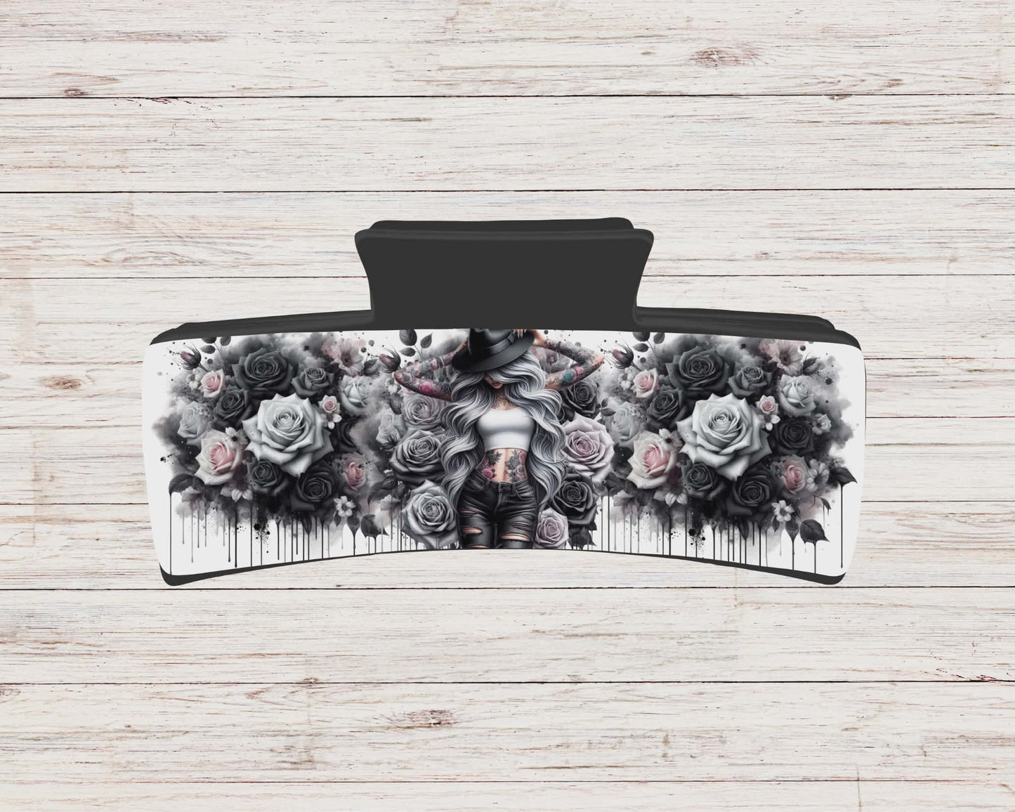 Pince à cheveux - fille roses noir