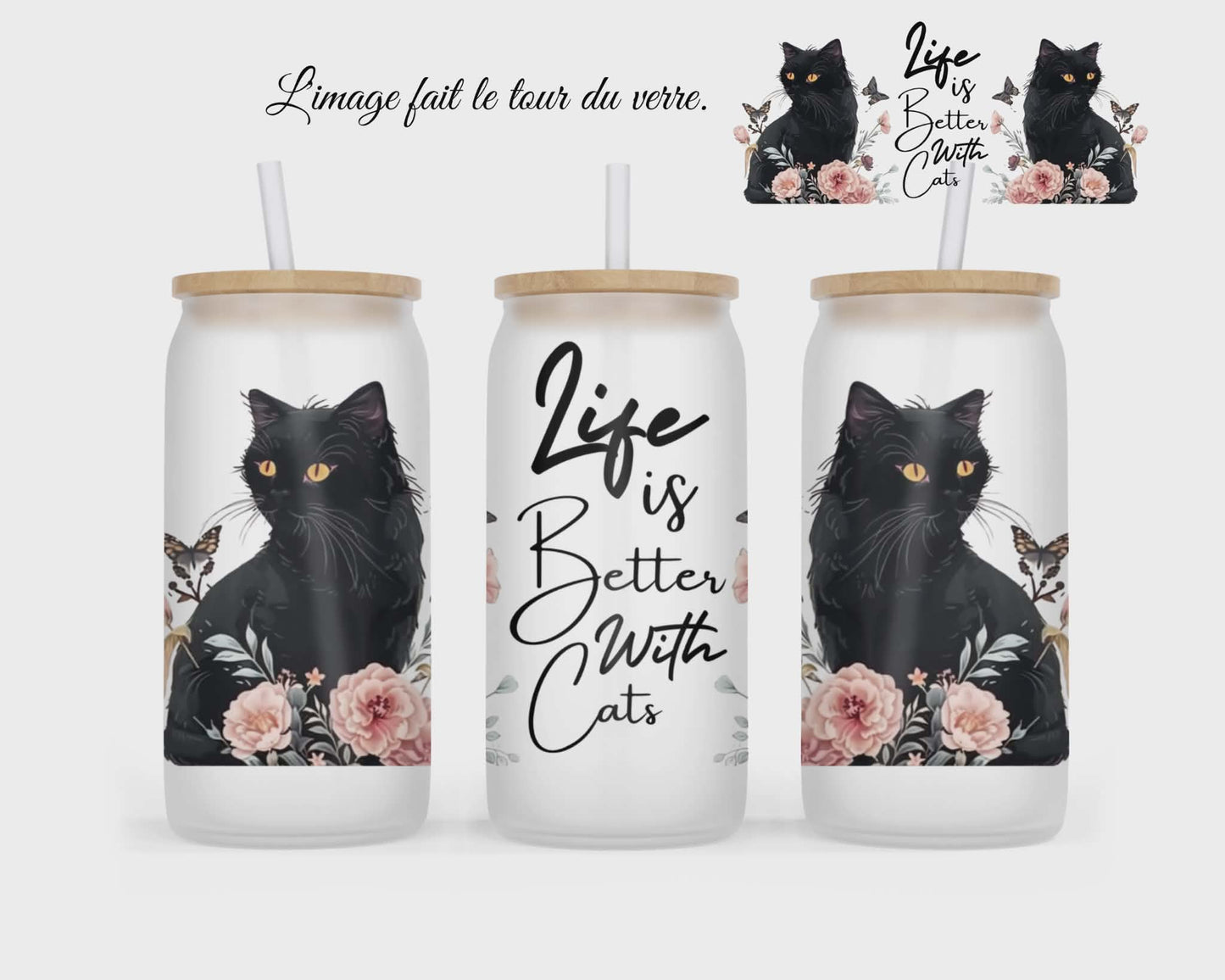 🥤 Verre givré sublimé – chat noir v.2