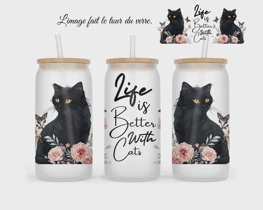 🥤 Verre givré sublimé – chat noir v.2
