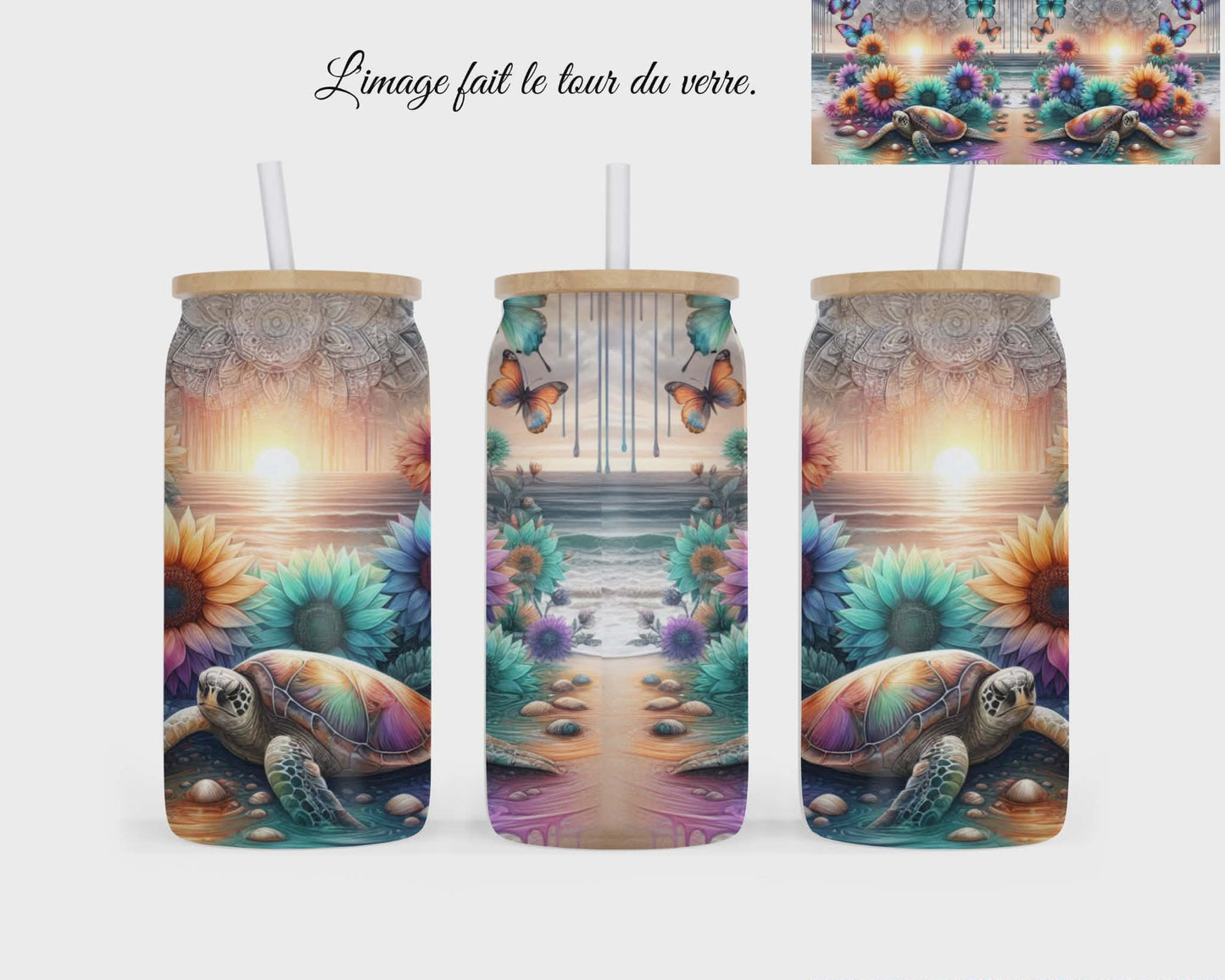 🥤 Verre givré sublimé – tortue et plage