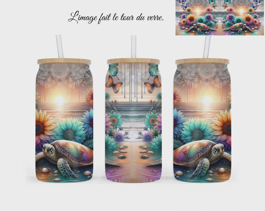 🥤 Verre givré sublimé – tortue et plage
