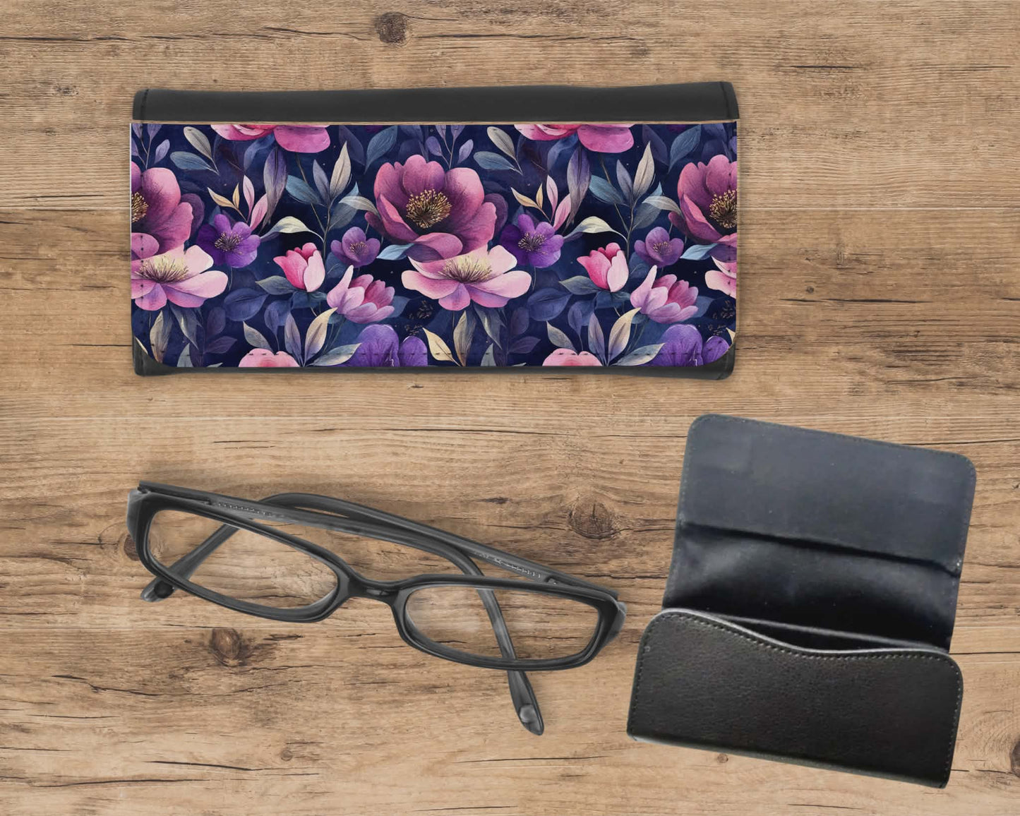 Étui à lunette - Fleuris rose et mauve