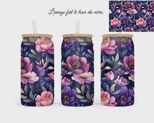 🥤 Verre givré sublimé – fleuri rose et mauve