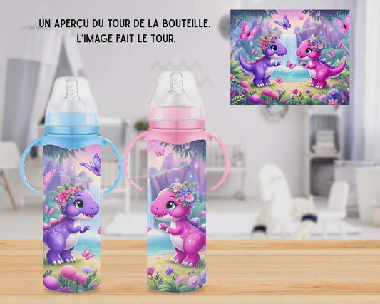 🍼 Biberons sublimé - Dino mauve et rose