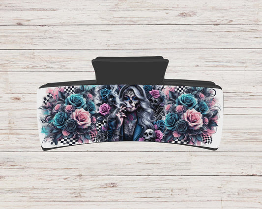 Pince à cheveux - fille tatouer fleuris