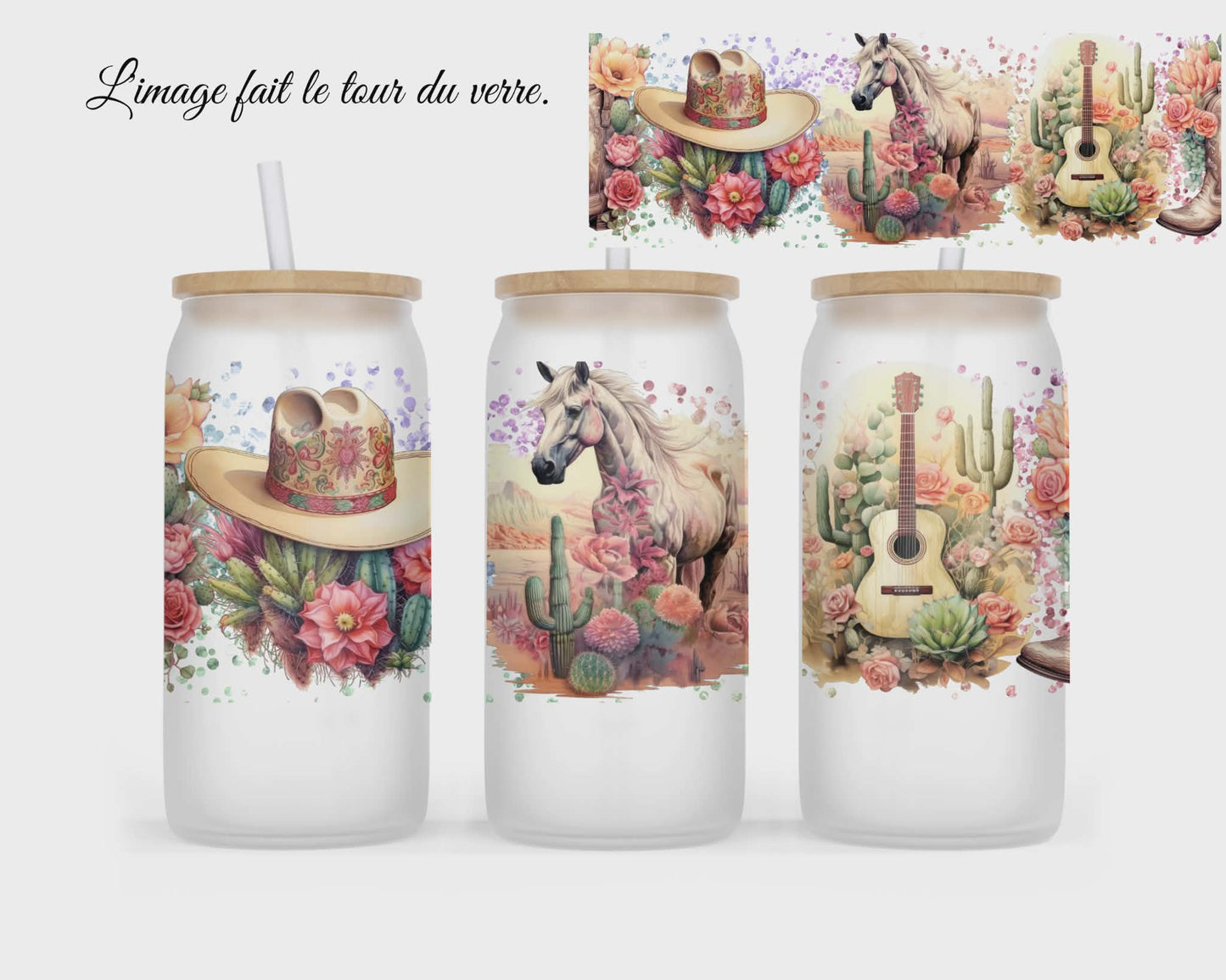 🥤 Verre givré sublimé – cheval et guitare