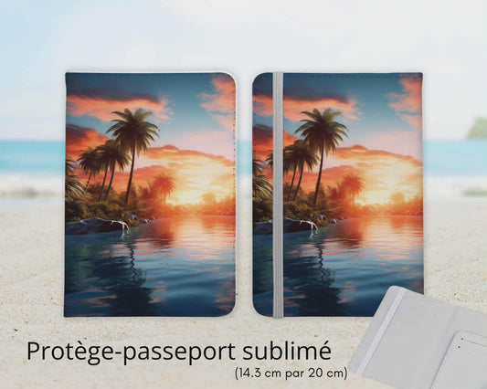 Protège-passeport sublimé - mer, palmier et coucher de soleil
