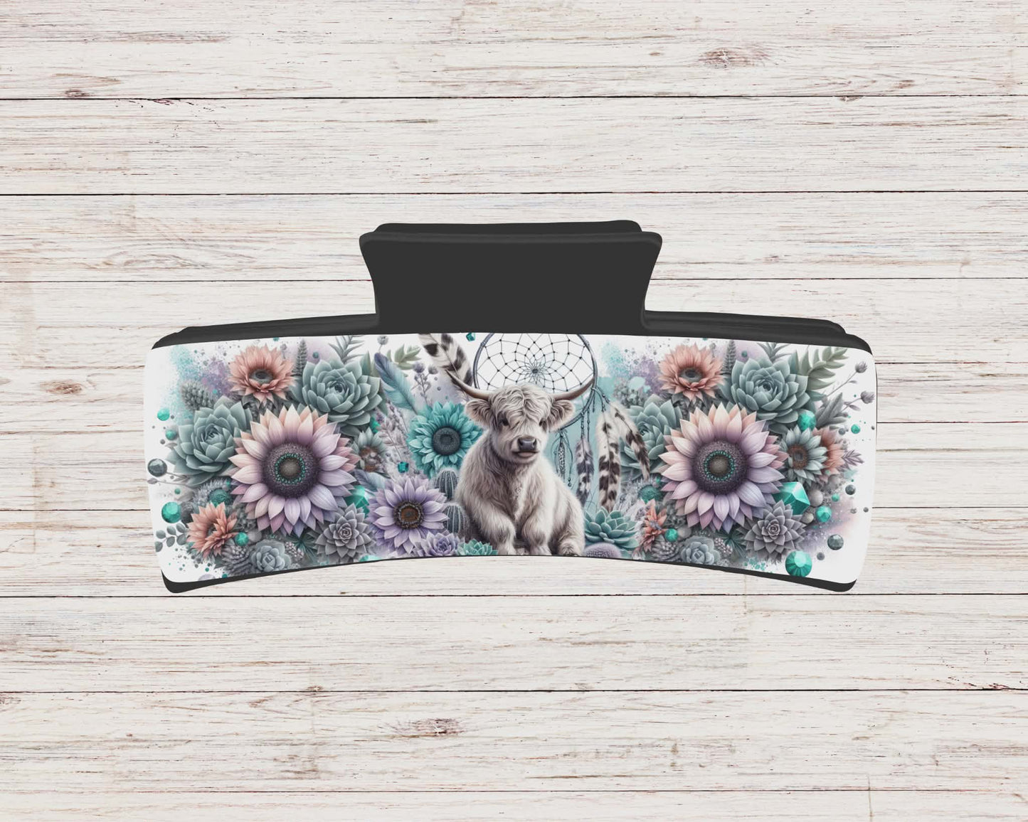 Pince à cheveux - vache highland tournesol rose