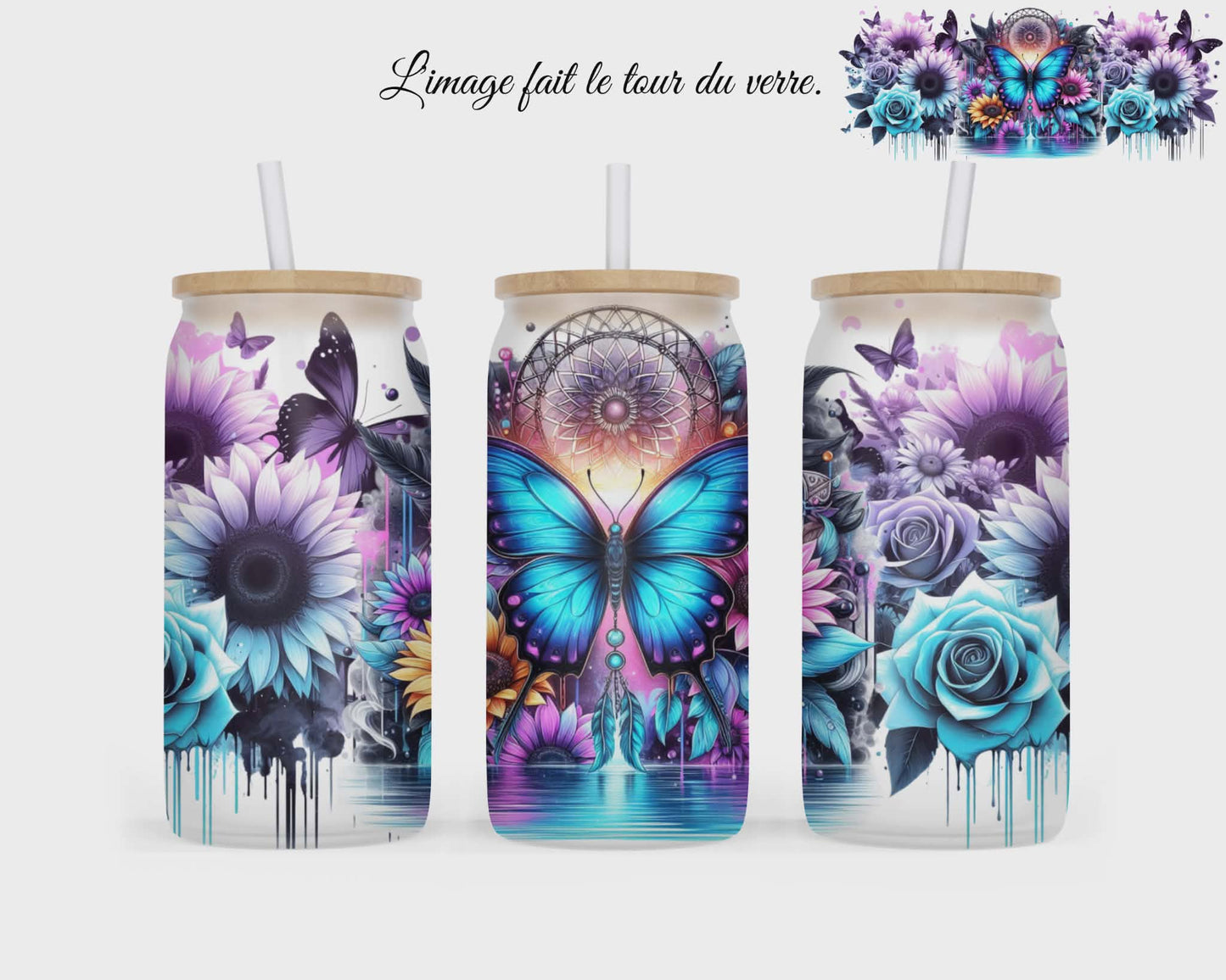 🥤 Verre givré sublimé – papillon bleu