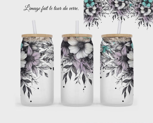 🥤 Verre givré sublimé – fleuri blanc et mauve