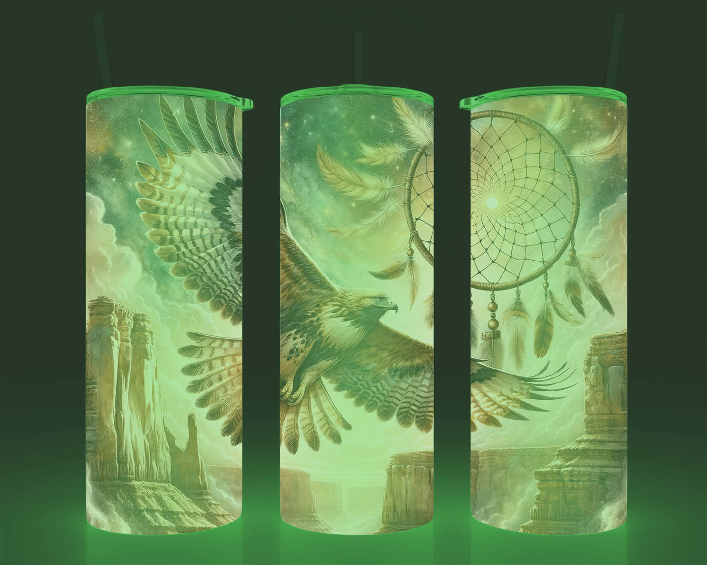 Verre isotherme -  (allume dans le noir) aigle et capteur de rêve