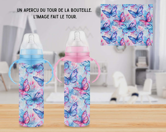 🍼 Biberons sublimé - papillon bleu et rose