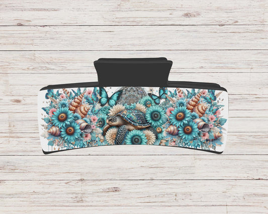 Pince à cheveux - tortue tournesol bleu