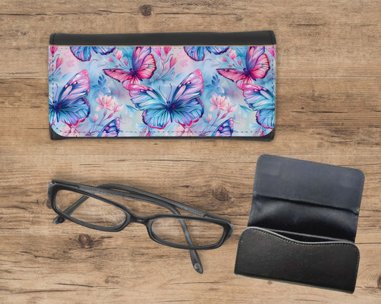 Étui à lunette - Papillon bleu et rose