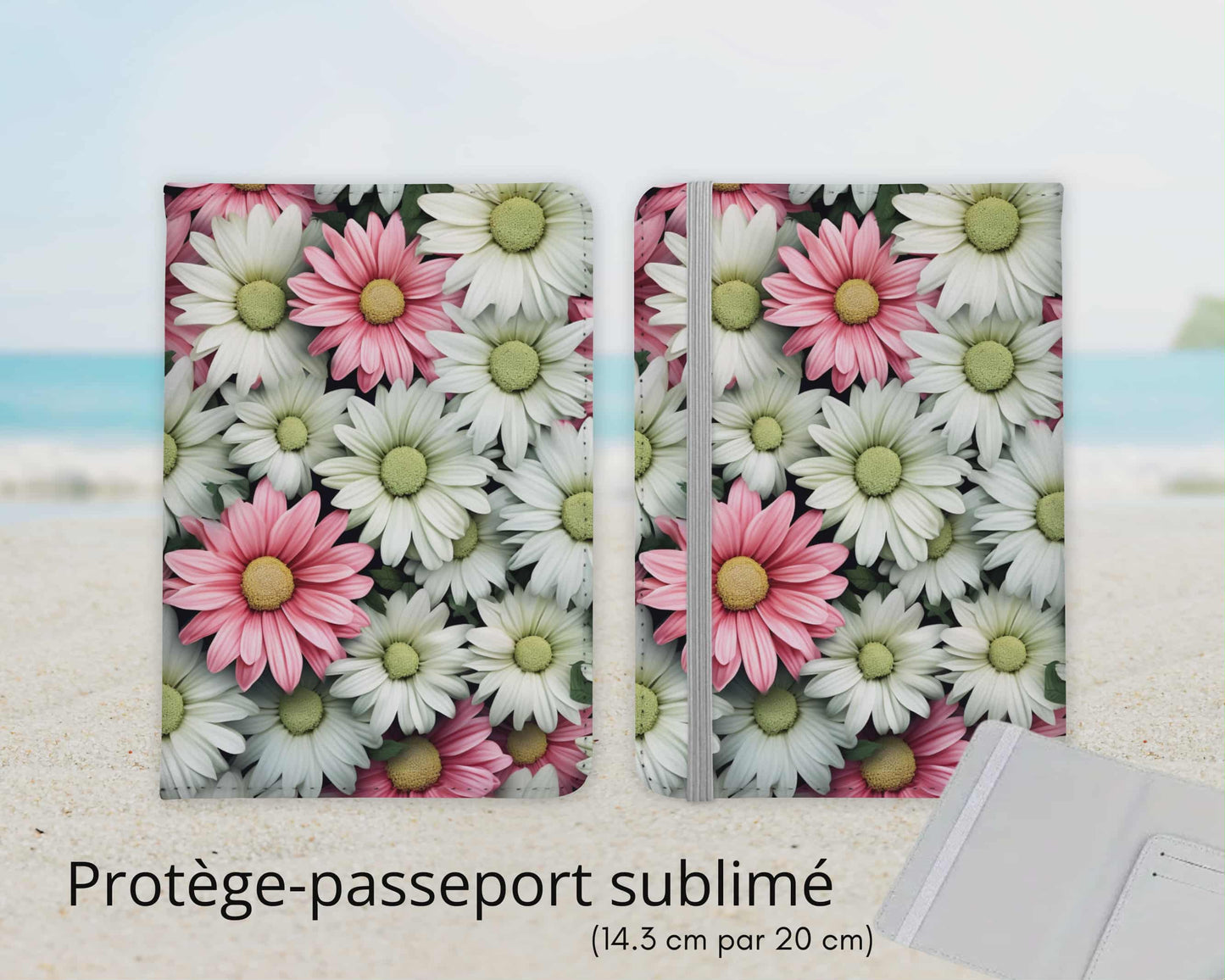Protège-passeport sublimé - Fleurs rose et blanc